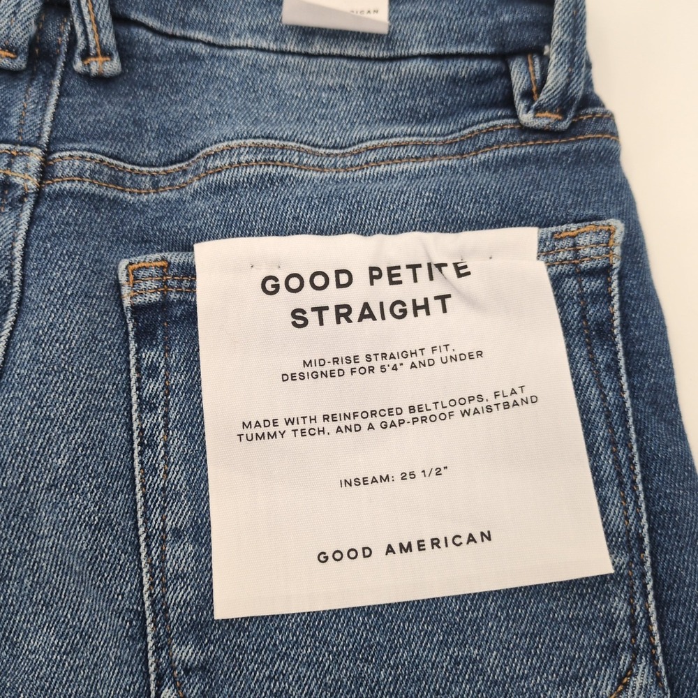 NWT Good American Good Petite Straight Fit Jeans Size 2/26 Mid Rise Blue 25.5" - Picture 9 of 10
